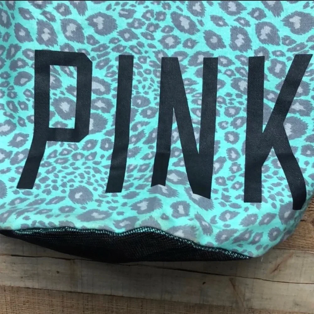 VERY RARE Victoria's Secret PINK Seafoam Dorm Green Leopard Print Laundry Bag